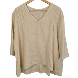 Hearts Desire By Mary Grace Buttery Yellow 100% Linen Pleated Feminine Blouse M